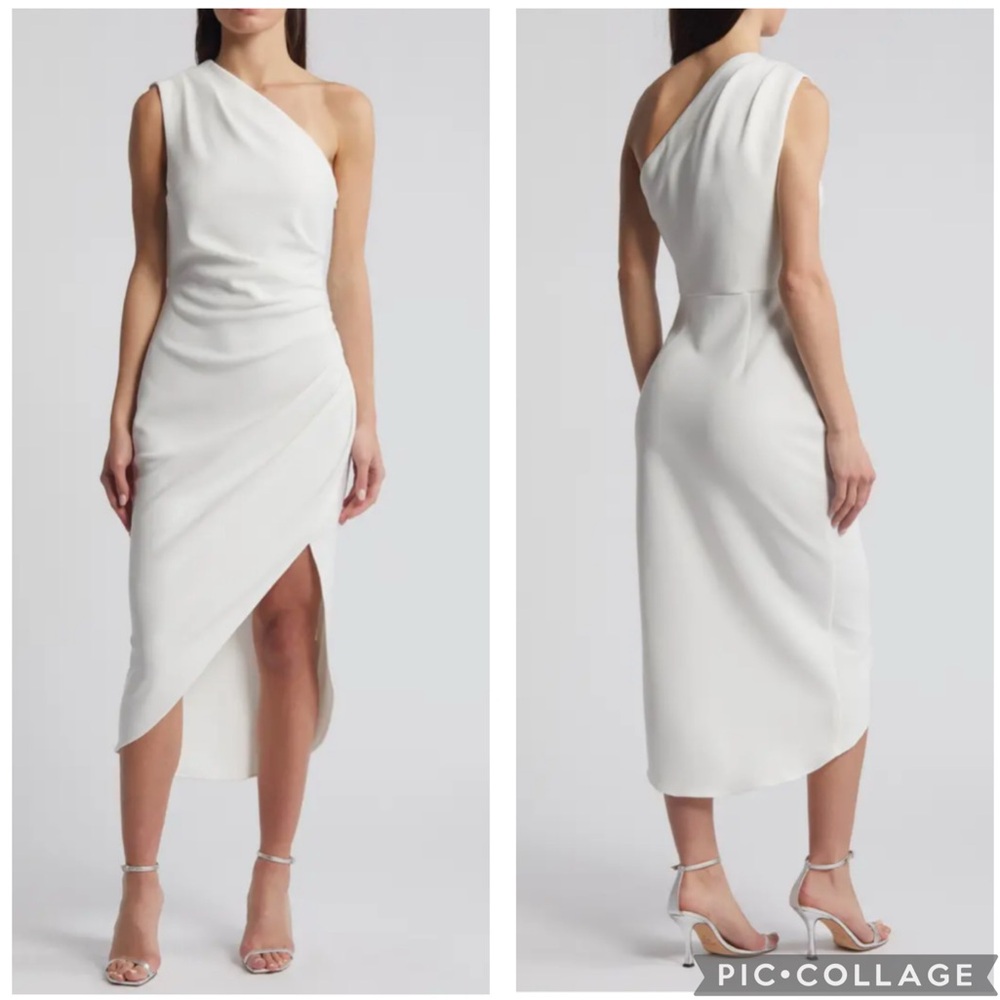 Elliatt Xara One Shoulder Crepe Asymmetrical Dress White‎ S